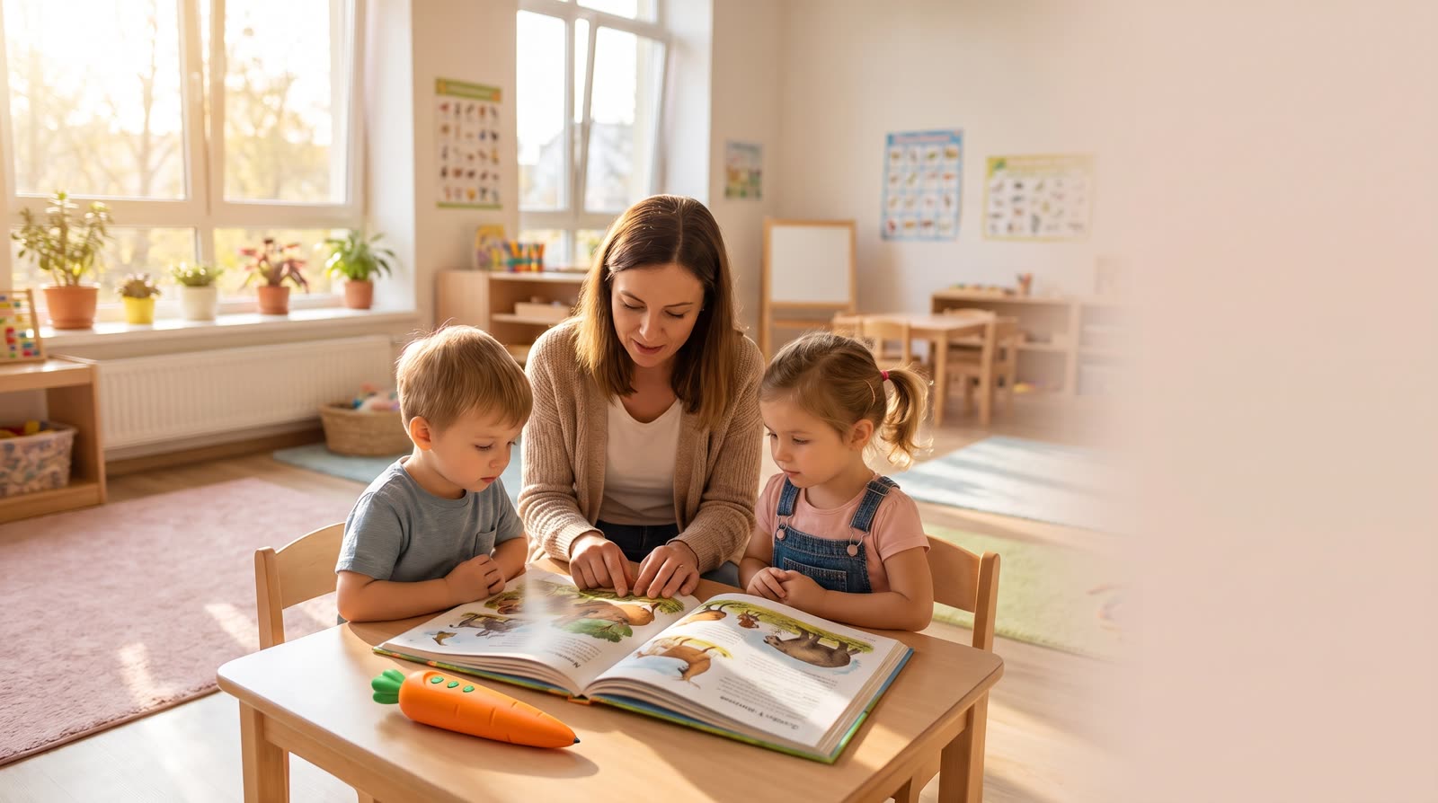 How can parents use reading pen books in a kindergarten classroom during morning routines?