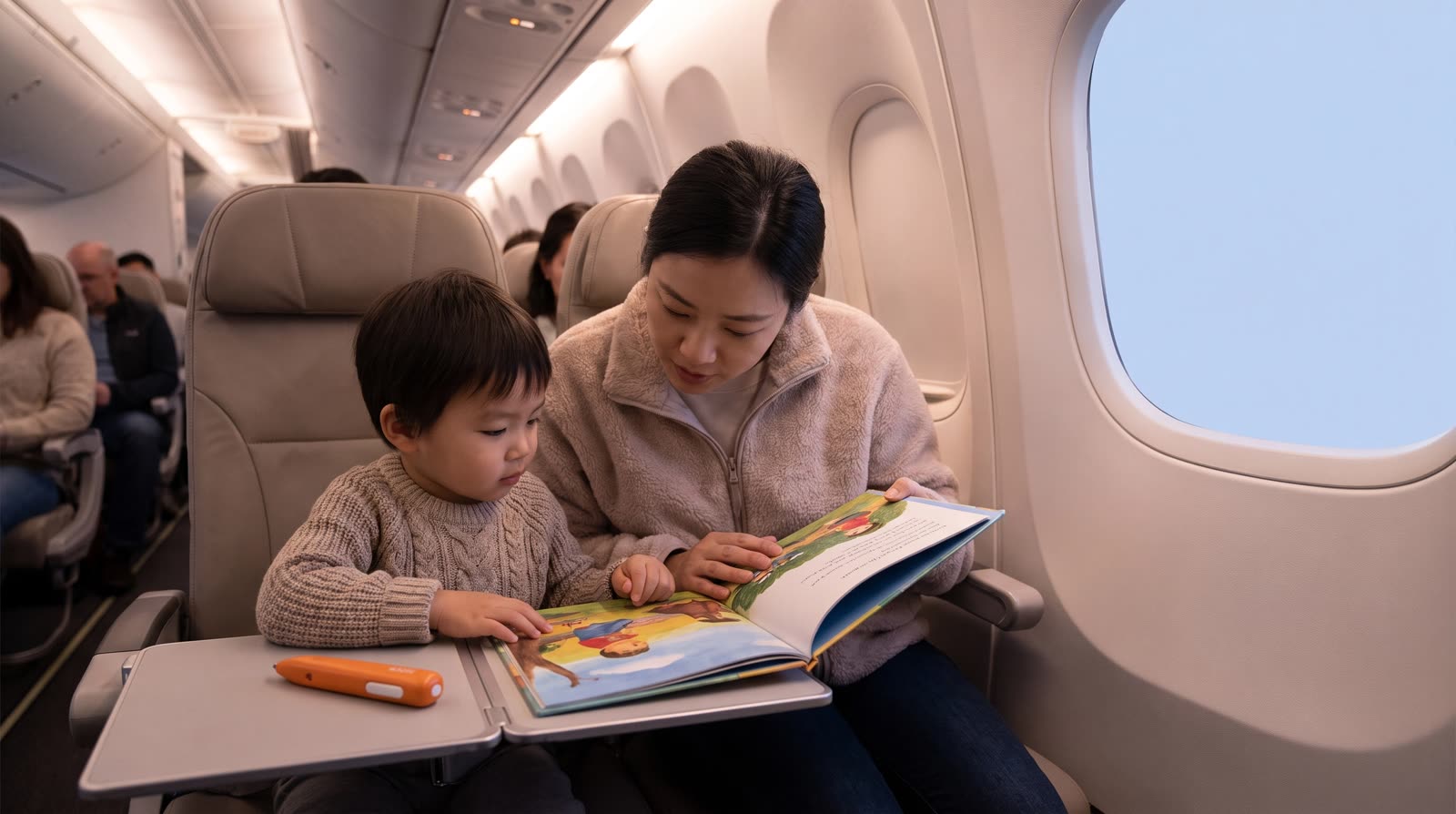 How can parents use reading pen books on an airplane during quiet time?