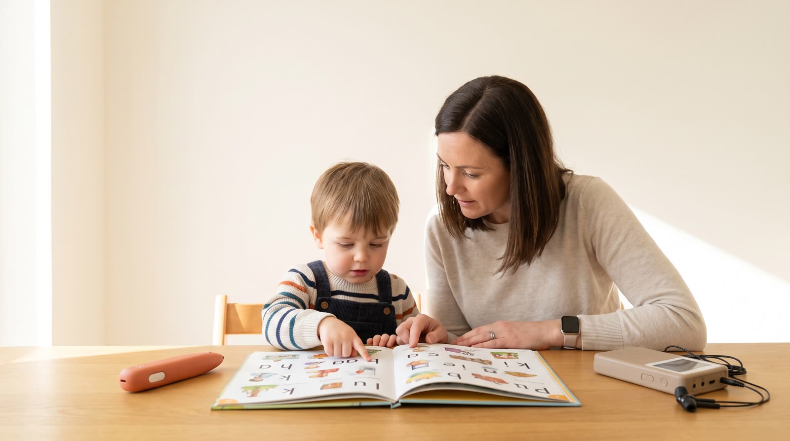 What is the difference between a phonics reading pen set and an audio player for kids in terms of learning value?