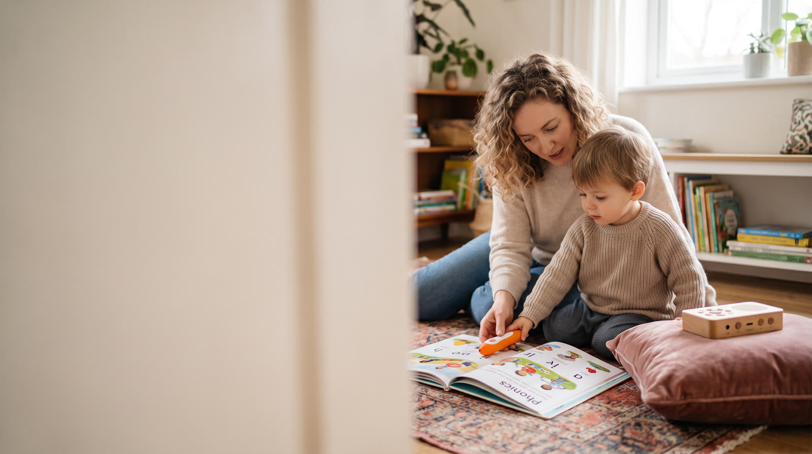 What is the difference between a phonics reading pen set and an audio player for kids in terms of screen-free use?