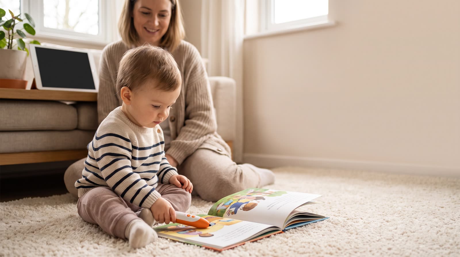 What is the difference between a reading pen and a tablet learning app in terms of independent use by toddlers?