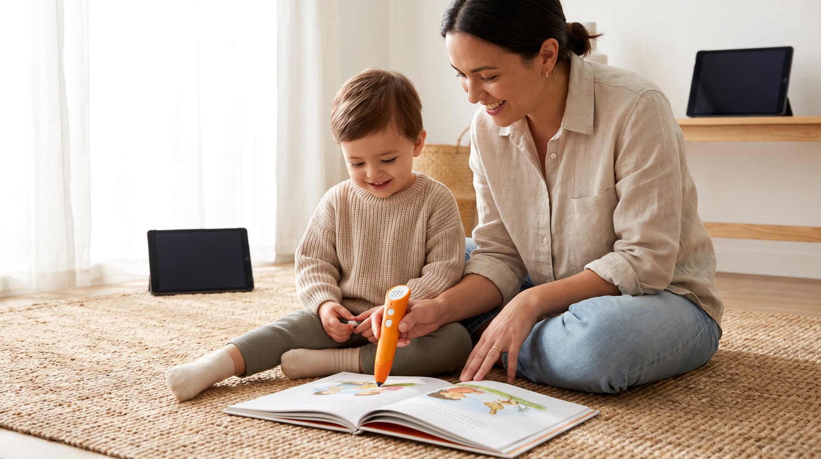 What is the difference between a reading pen and a tablet learning app in terms of screen-free use?