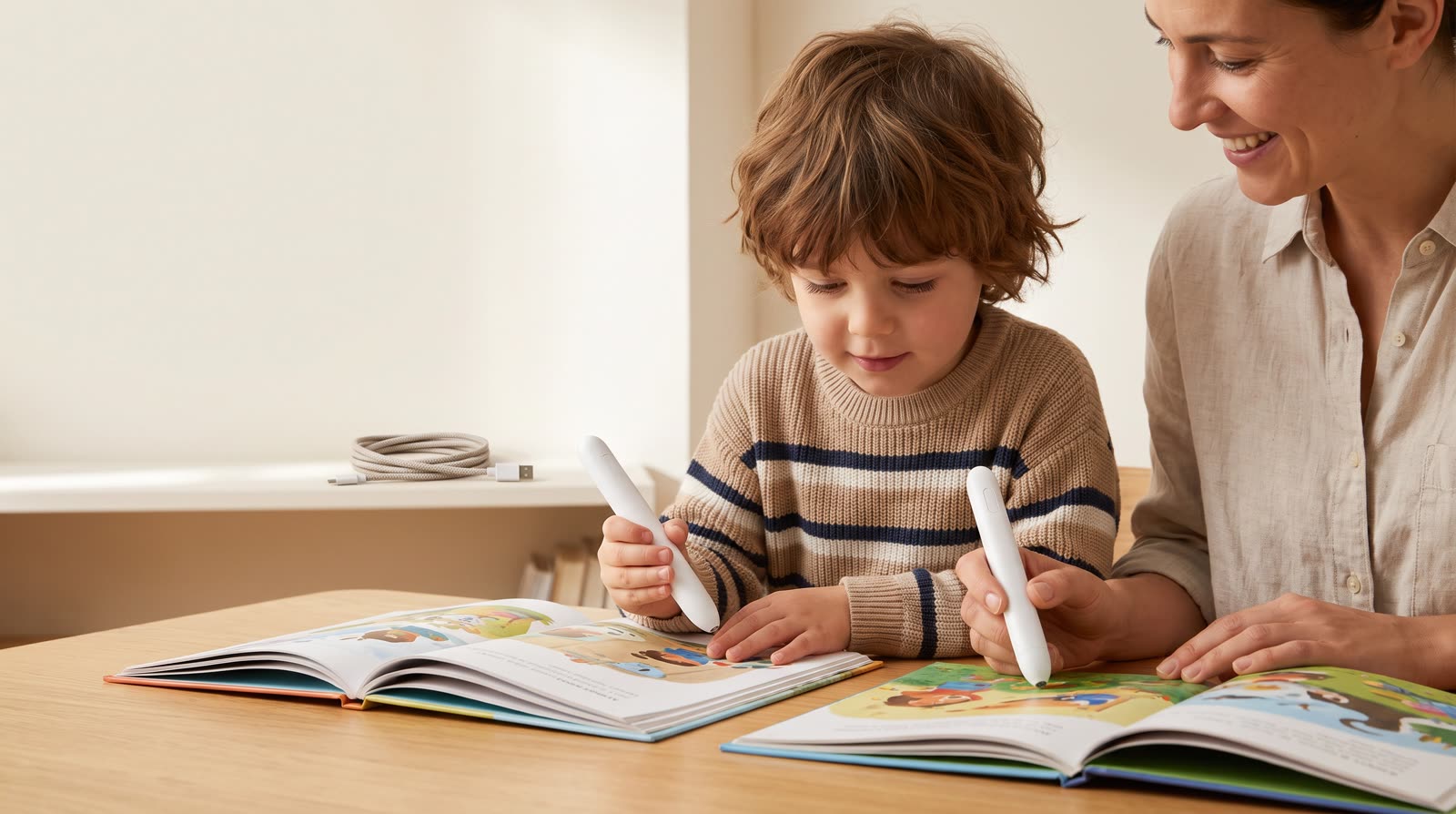 What is the difference between a rechargeable reading pen and a battery-powered reading pen in terms of screen-free use?