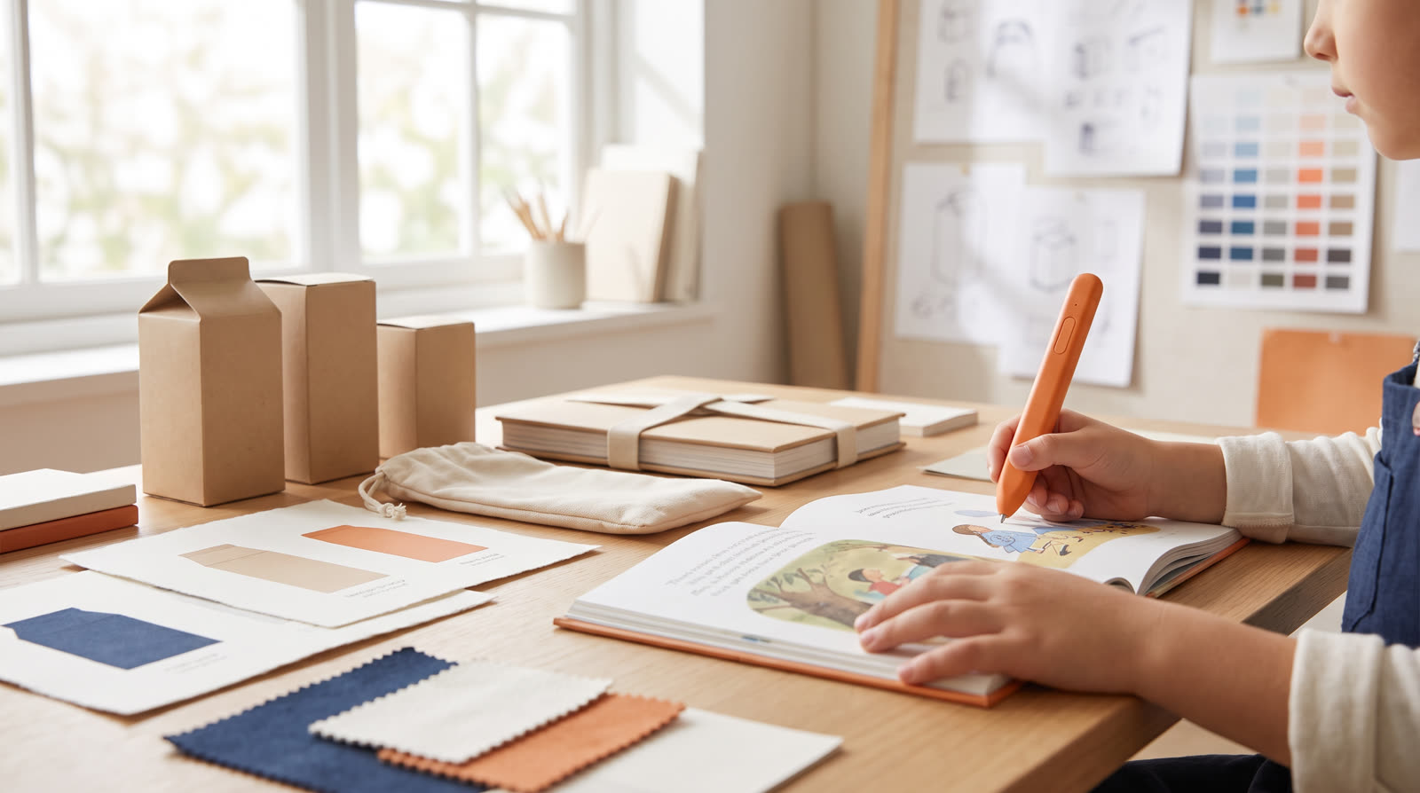 Child using an unbranded reading pen and book materials for Reading Pen Packaging Localisation