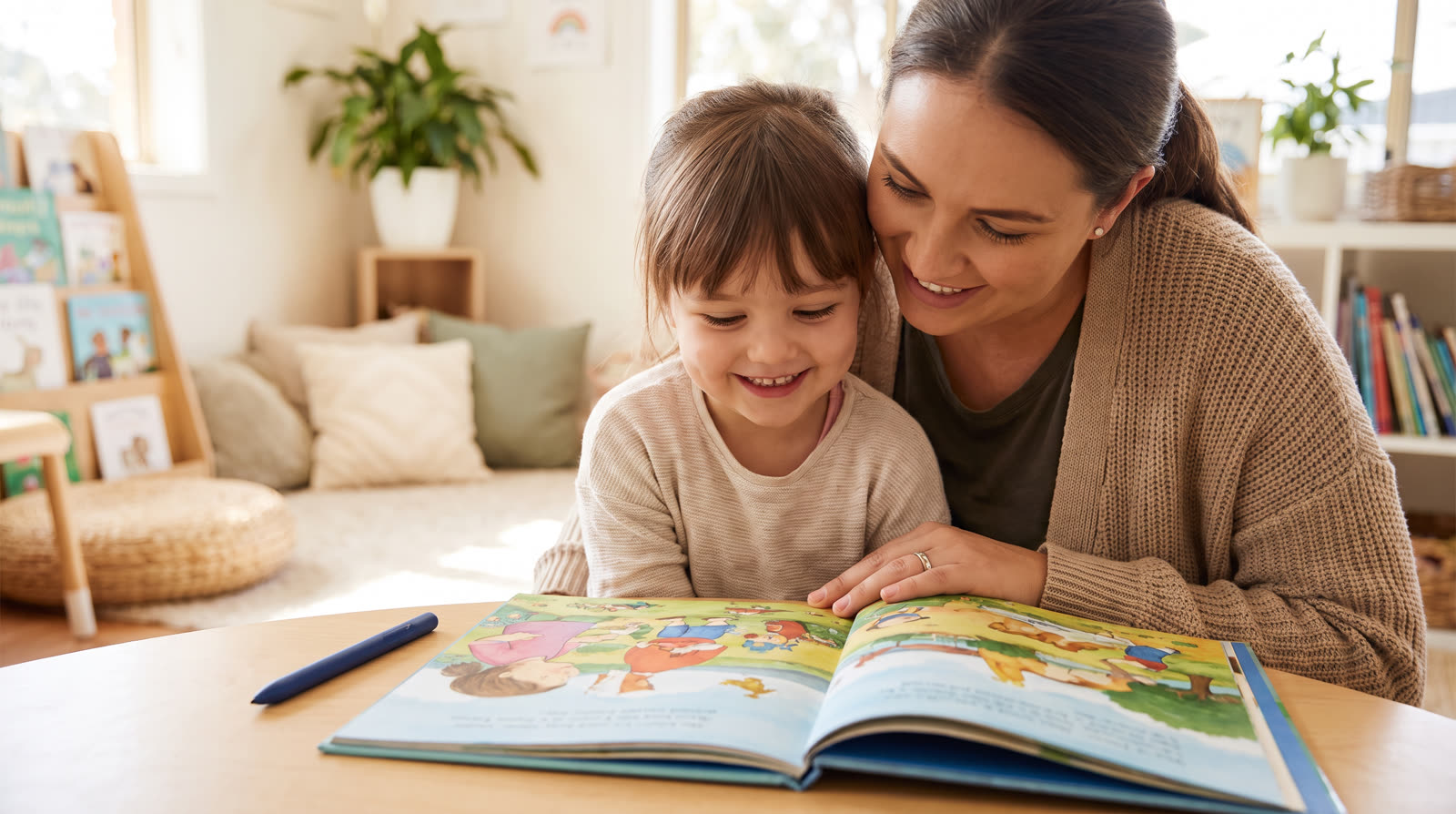 Child using an unbranded reading pen and learning materials for a early reader talking pen buyer guide