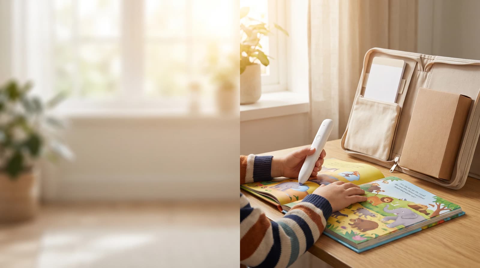 Child using an unbranded reading pen with an interactive learning book during risk-aware sourcing from China